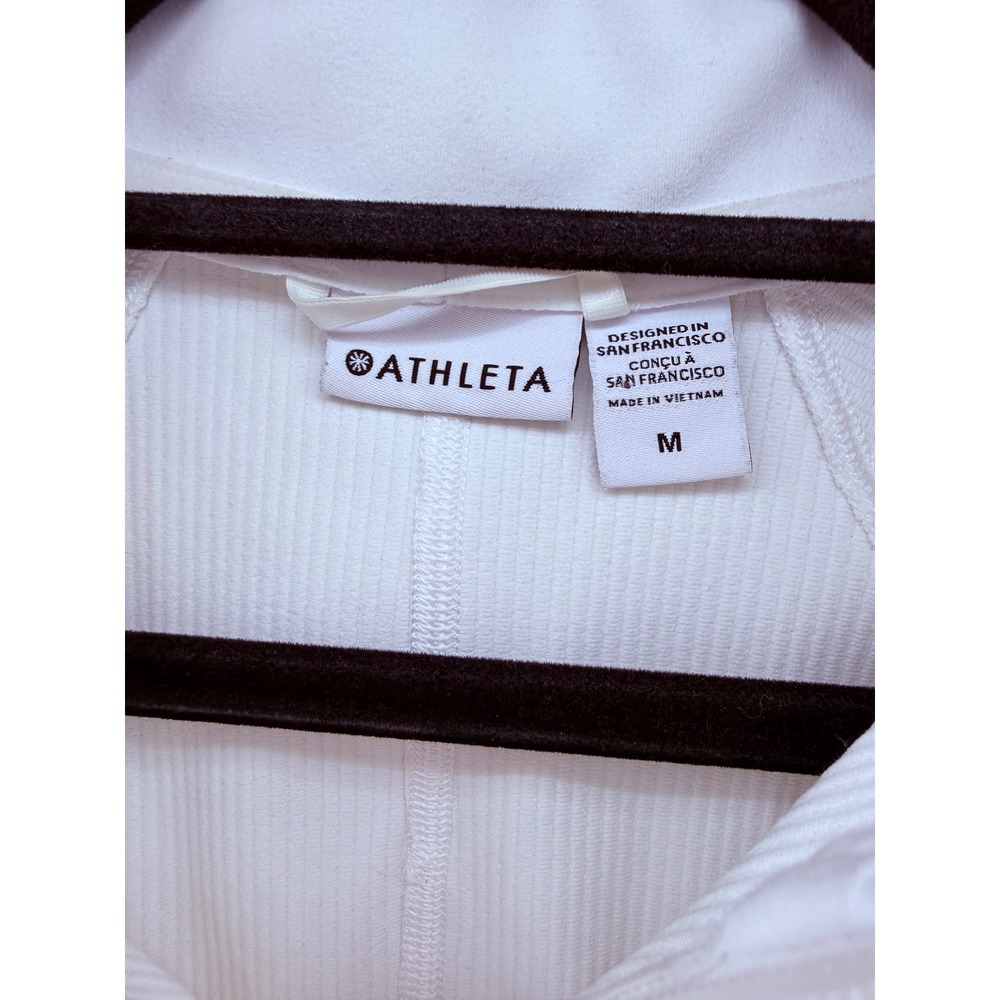 Athleta Womens White Ribbed Full Zip Mock Neck Salutation Jacket Thumbholes M - Picture 3 of 9